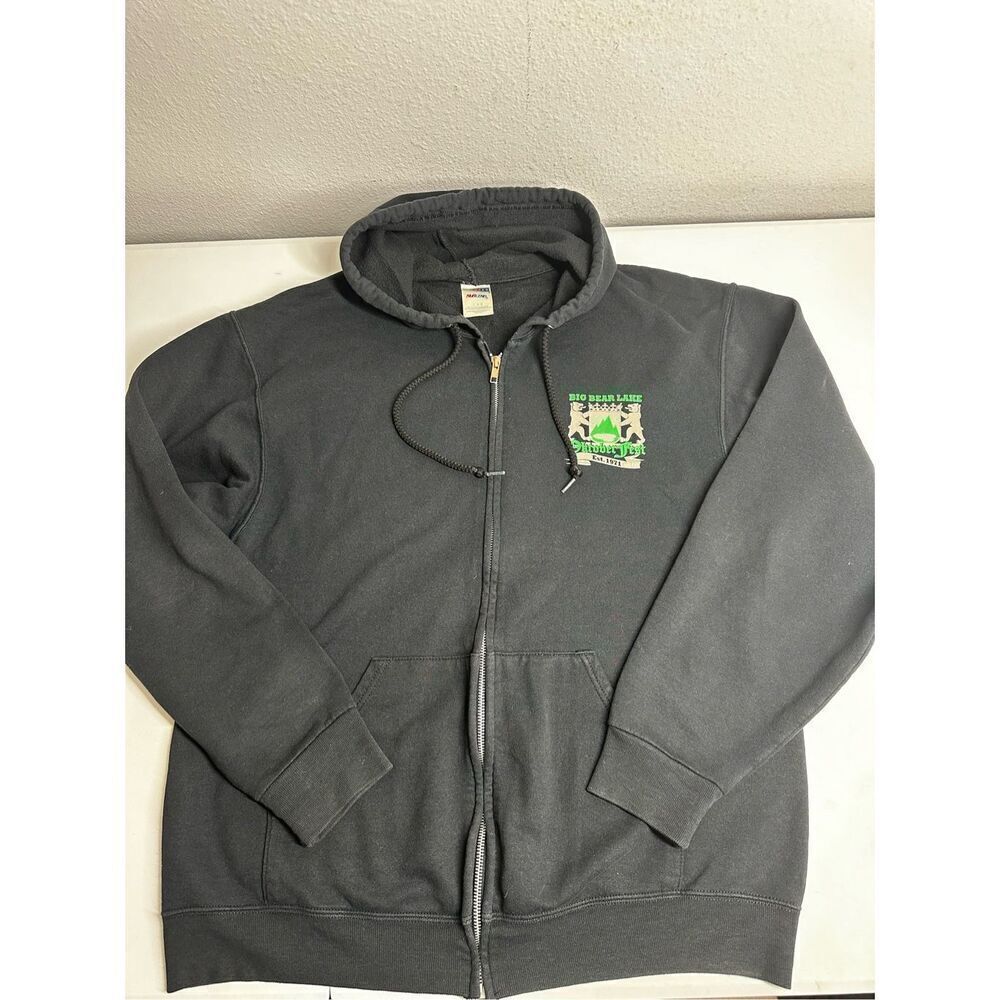 Jerzees Big Bear Lake Oktoberfest Fest Cotton Black Full Zip Hooded Jacket Sz L